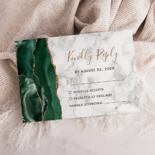 Moderne Smaragdgrüne Gold-Achat-Marmor-Hochzeit RSVP Karte