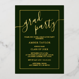 Moderne Smaragdgrüne Gold Graduation Party Folieneinladung