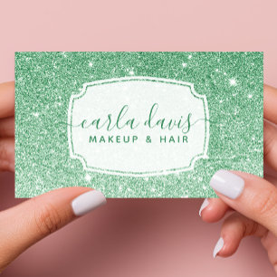 Moderne Smaragdgrüne Ombre Glitter Makeup Artist Visitenkarte