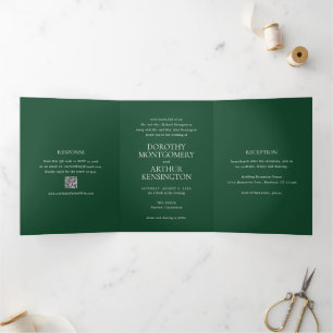 Moderne Smaragdgrüne QR-Code elegante Hochzeit Dreifach Gefaltete Einladung