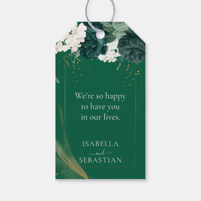 Moderne Smaragdgrüne Rosenhochzeit Geschenkanhänger (Rückseite)