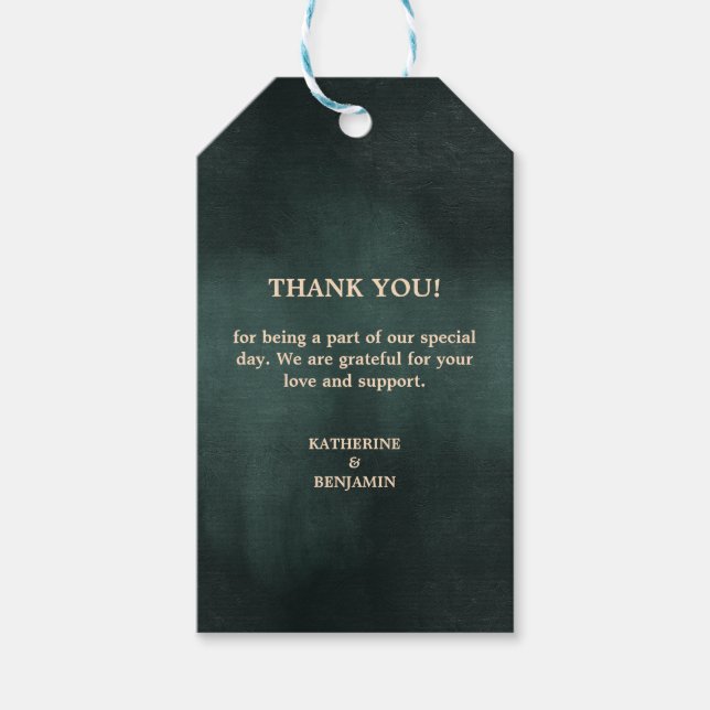 Moderne Smaragdgrüne Schwarze Hochzeit Geschenkanhänger (Vorderseite)