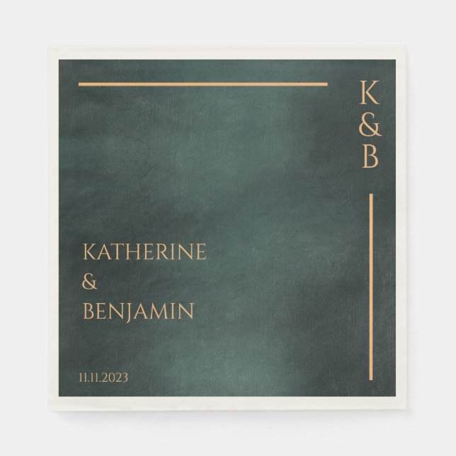 Moderne Smaragdgrüne Schwarze Hochzeit Serviette (Vorderseite)