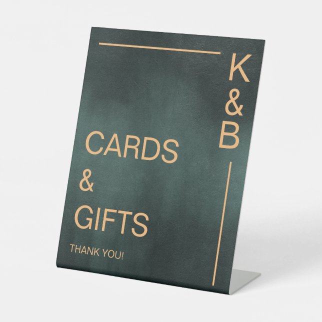 Moderne Smaragdgrüne Schwarze Karten und Geschenke Sockelschild (Vorderseite)