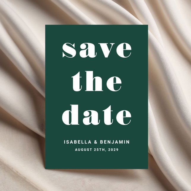 Moderne Smaragdgrüne Typografie-Hochzeit Save The Date (Emerald Green Modern Typography Wedding Save The Date)
