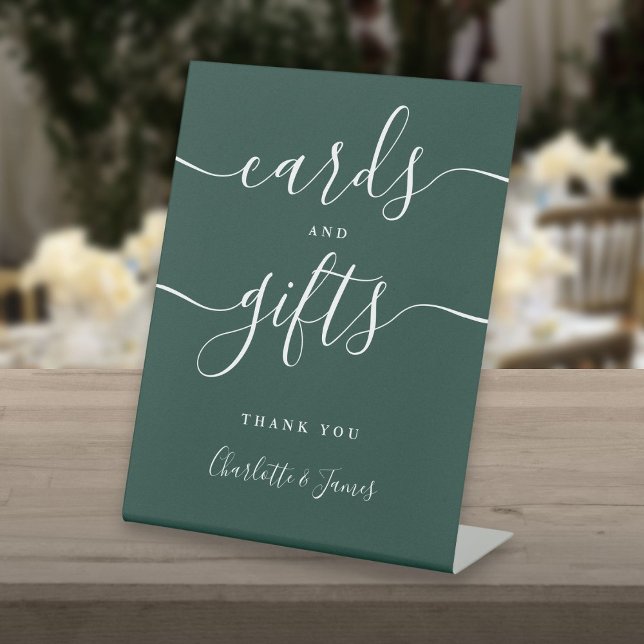 Moderne Smaragdsignatur-Skriptkarten und Geschenke Sockelschild (Modern Emerald Signature Script Cards And Gifts Pedestal Sign)