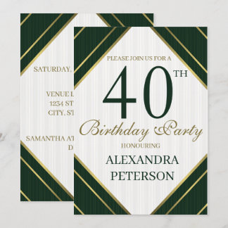 Moderne Smaragdweiße und goldene Streifen zum Gebu Einladung