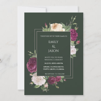 Moderne Smarald Green Burgundy Floral Einladung