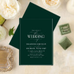 Moderne Smarald Green Calligrafy Wedding Einladung<br><div class="desc">Dieses moderne, elegante und schlichte smaragdgrün-weiße Hochzeitsdesign mit dem Titel "The Wedding Of" in moderner Kalligrafie und Serif-Text als Hauptmotiv, basiert auf unserem bestverkauften Brautparty-Einladen. Die Rückseite der Karte weist eine smaragdgrüne Textur auf. Kontaktieren Sie Designer für passende Produkte. Vielen Dank für die Unterstützung unseres kleinen Unternehmens, wir wissen es...</div>