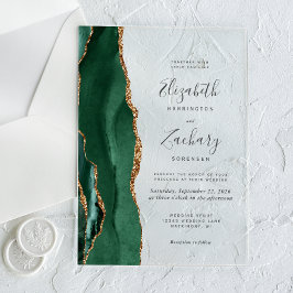 Moderne Smarald Green Gold Agate Wedding Acryleinladungen