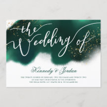 Moderne Smarald Green Gold Script Wedding
