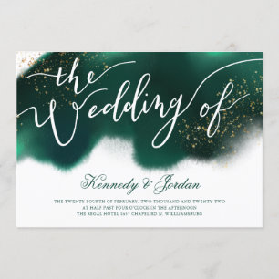Moderne Smarald Green Gold Script Wedding Einladung