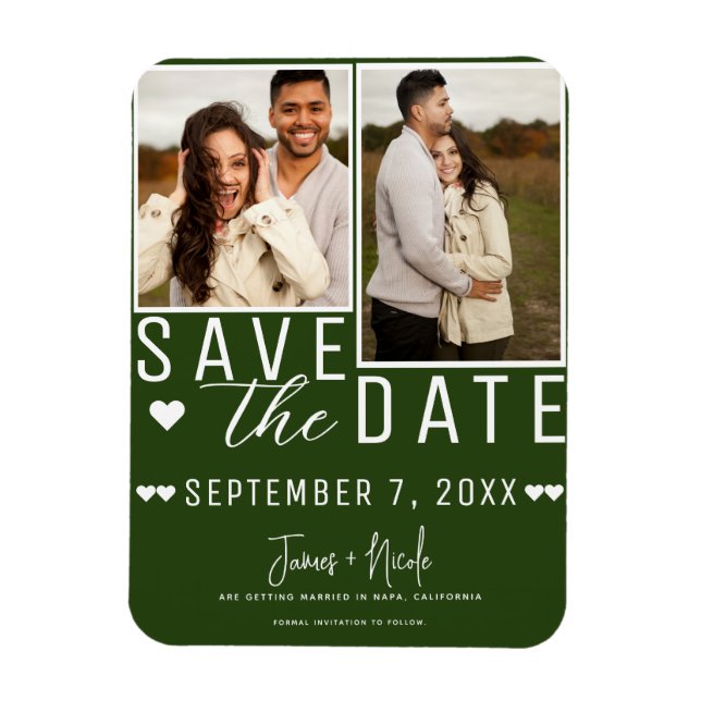Moderne Smarald Green Save the Date 2 Foto Hochzei Magnet (Vertikal)