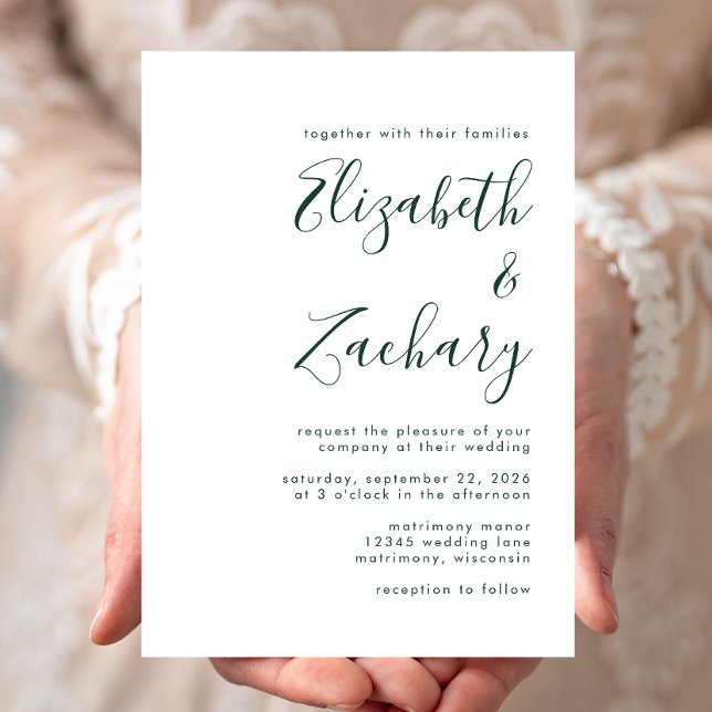 Moderne Smarald Green Script Wedding Einladung (Von Creator hochgeladen)