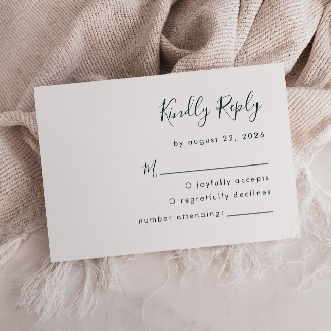 Moderne Smarald Green Script Wedding RSVP Karte (Von Creator hochgeladen)
