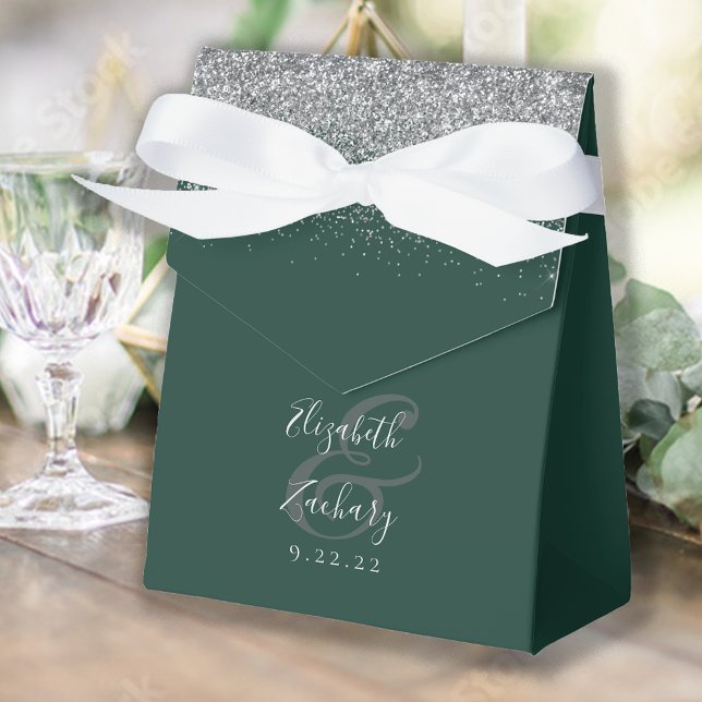 Moderne Smarald Green Silver Glitzer Wedding Geschenkschachtel (Von Creator hochgeladen)