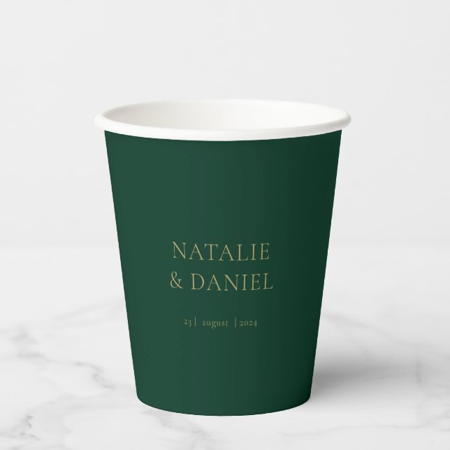 Moderne Smarald Green und Gold Chic Wedding Pappbecher (Vorderseite)