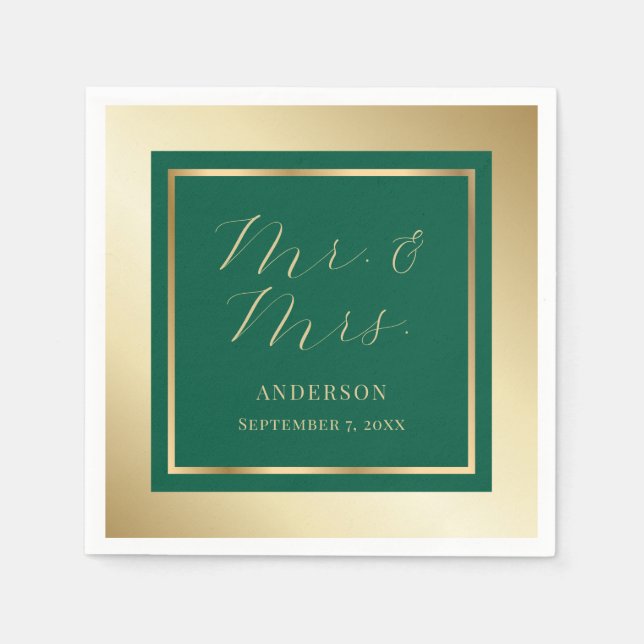 Moderne Smarald Green und Gold Wedding Napkins Serviette (Vorderseite)