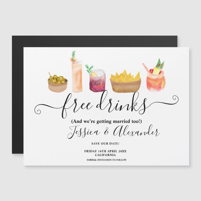 Moderne Snacks Cocktails Aquarell Save the Date Magnetkarte (Vorne/Hinten)