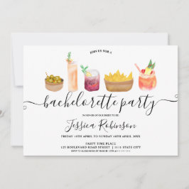Moderne Snacks Cocktails Aquarellbachelorett Einladung