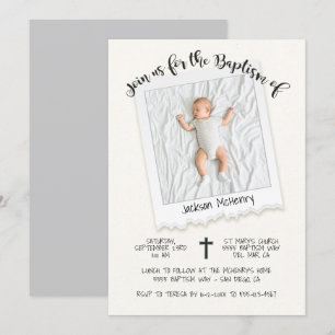 Moderne Snap Shot Foto Taufe Einladung