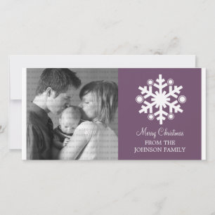 Moderne Snowflake Holiday Foto Card, Lila Feiertagskarte