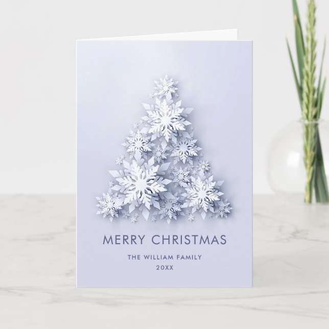 Moderne Snowflake Weihnachtsbaum Gruß Feiertagskarte (Vorderseite)