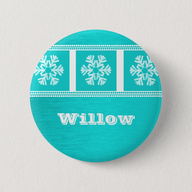 Moderne Snowflakes Holiday Button, Aquamarin Button (Vorderseite)