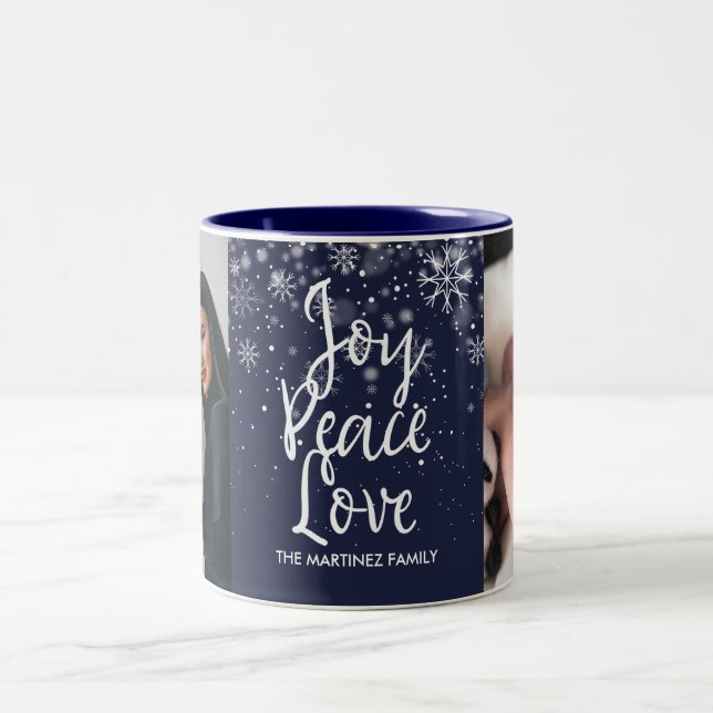 Moderne Snowflakes Holiday Foto und Name  Zweifarbige Tasse (Mittel)