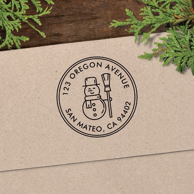 Moderne Snowman Holiday Round Rücksendeadresse Permastempel (Von Creator hochgeladen)
