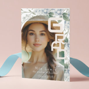 Moderne Soft-Blue-Hortensien-Abschlussfoto mit Bog Ankündigung