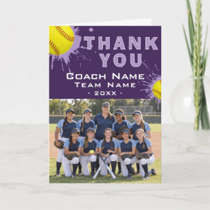 Moderne Softball-Mannschaftsfoto Coach Dankeskarte