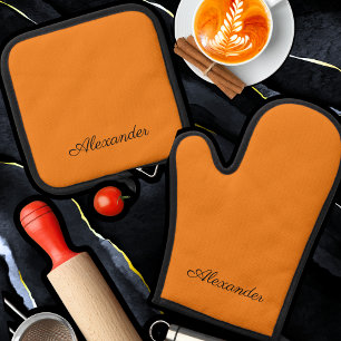 Moderne Solid-Farborange Ofenhandschuh & Topflappen-Set