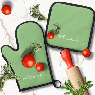 Moderne Solid Sage Green farbige Einfache Vorlage Ofenhandschuh & Topflappen-Set