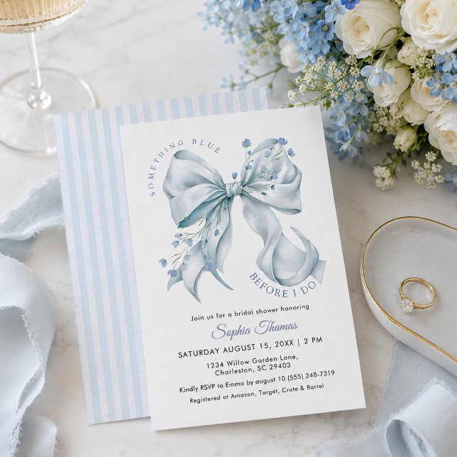 Moderne Something Blue Before I Do Brautparty-Einl Einladung (Elegant Something Blue Bow Coquete Bridal Shower Invitation)