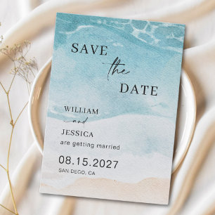 Moderne Sommer-Ozean-Strandhochzeit - Rettet das D Save The Date