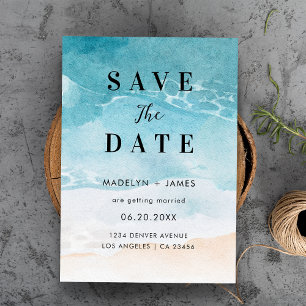 Moderne Sommer-Ozean-Strandhochzeit Save The Date