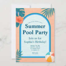 Moderne Sommer-Poolparty-Geburtstagseinladung Pfir