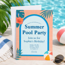 Moderne Sommer-Poolparty-Geburtstagseinladung Pfir