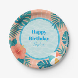 Moderne Sommer-Poolparty-Geburtstagspapierplatten Pappteller