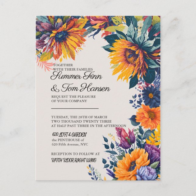 Moderne Sommerblumen Hochzeit Einladung (Vorderseite)