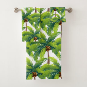 Moderne sommerliche botanische Palmwedel auf Weiß Badhandtuch Set