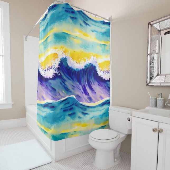 Moderne sommerliche Sonne Aquarellmalerei elegant Duschvorhang (Beispiel)