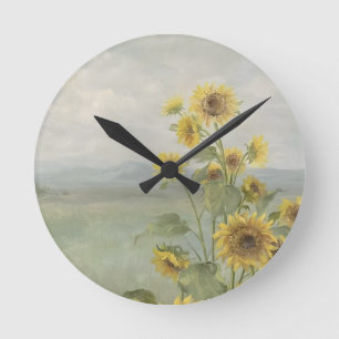 Moderne Sonnenblume Aquarell & personalisiertes Bi Runde Wanduhr