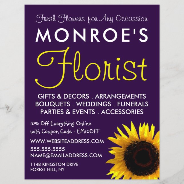 Moderne Sonnenblume, Floristrische Werbung Flyer (Vorne)