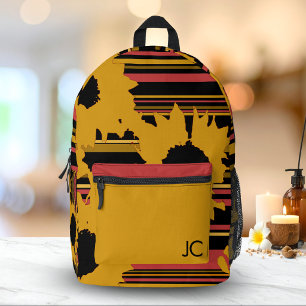 Moderne Sonnenblume Gold Schwarz Orange Monogramm Bedruckter Rucksack
