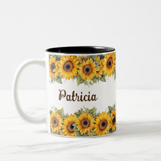 Moderne Sonnenblume | Hellgelbes Blumendesign Zweifarbige Tasse (Links)