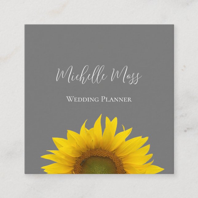 Moderne Sonnenblume QR-Code Elegant Gray Quadratische Visitenkarte (Vorderseite)