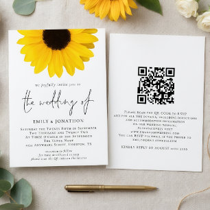 Moderne Sonnenblume QR-Code-Hochzeit Einladung