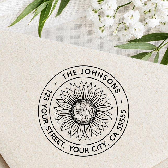 Moderne Sonnenblume Rücksendeadresse Permastempel (Sunflower modern return address self-inking stamp)